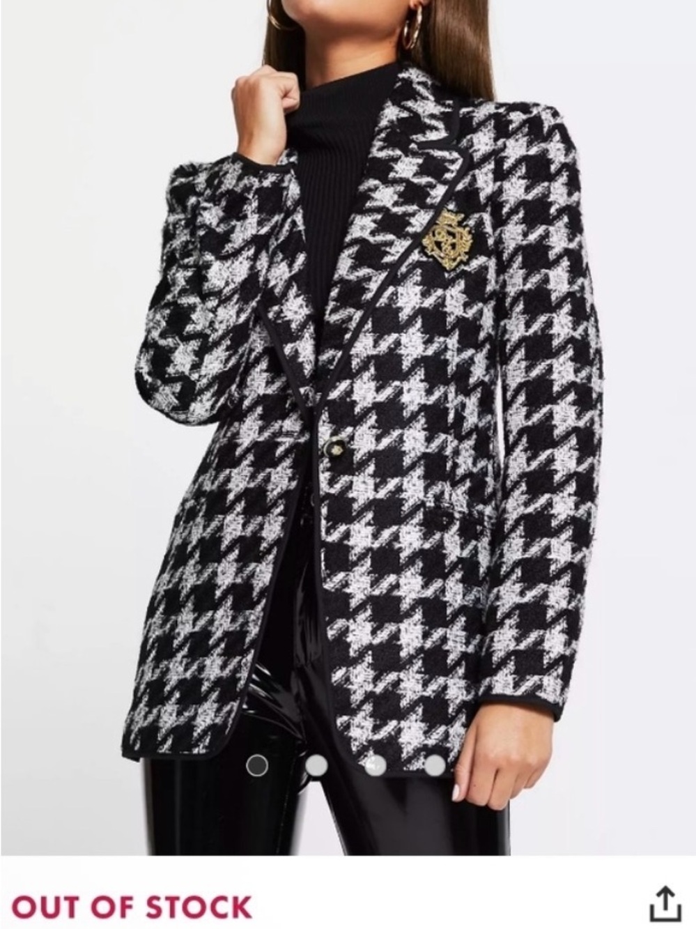 River Island Black & White Houndstooth Blazer Jacket